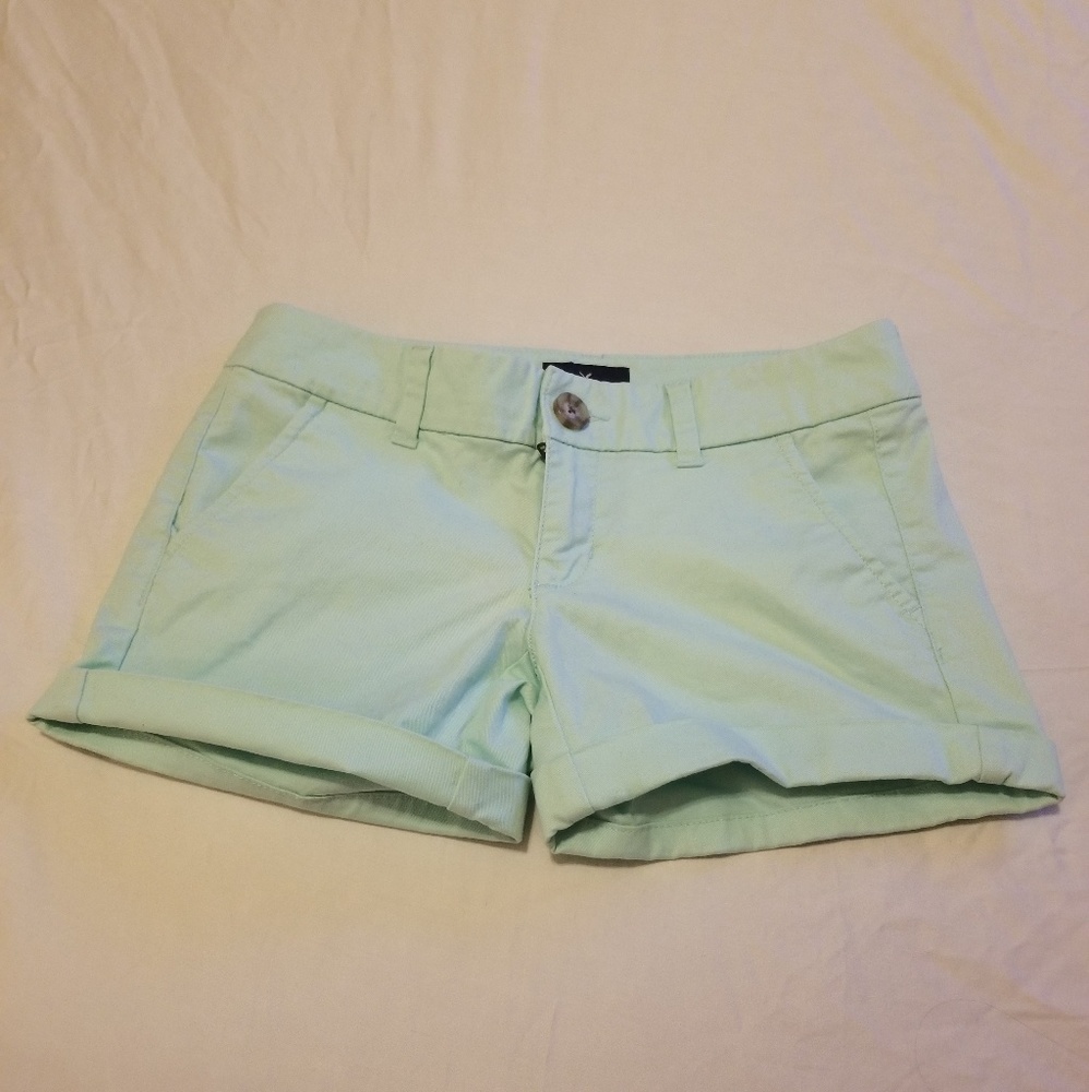 turquoise denim shorts